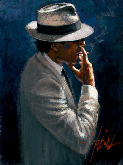 Fabian Perez Smoking Under the Light II - White Suit